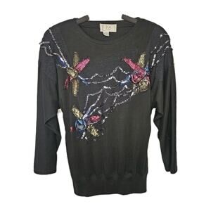 Vintage 80s P.A. International Sequin Floral Sweatshirt Ugly Sweater Small